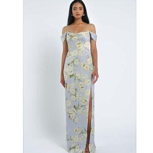 Whisper Blue Verona Floral  Off the Shoulder Gown Style Sawyer Size 10